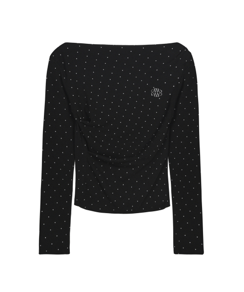 NICK&NICOLE(ニックアンドニコール)の「DOT SHIRRING DRAPE BOAT NECK TOP_BLACK(Tシャツ/カットソー・レディース・その他・FREE)」の4枚目の写真