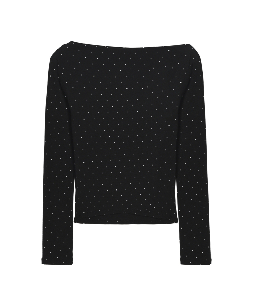 NICK&NICOLE(ニックアンドニコール)の「DOT SHIRRING DRAPE BOAT NECK TOP_BLACK(Tシャツ/カットソー・レディース・その他・FREE)」の5枚目の写真