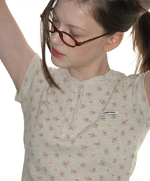 CRANK（クランク）の「Flower Henley Neck Top_Oatmeal（Tシャツ/カットソー・レディース）」