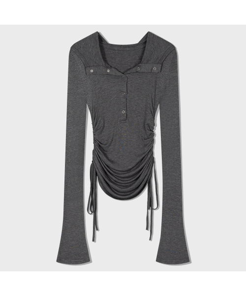 MOAA(モア)の「Hooded ring snap shirring top (GRAY)(パーカー・レディース・その他・SMALL/MEDIUM)」の2枚目の写真