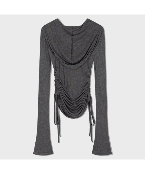 MOAA(モア)の「Hooded ring snap shirring top (GRAY)(パーカー・レディース・その他・SMALL/MEDIUM)」の3枚目の写真