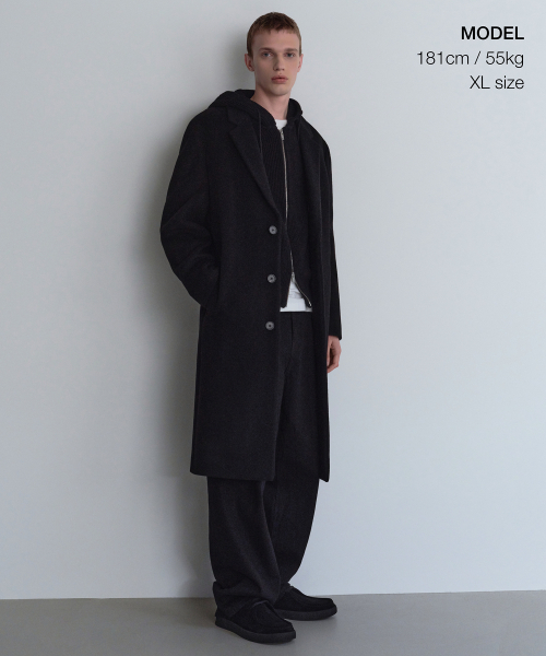 MUSINSA STANDARD（ムシンサスタンダード）の「カシミアブレンド特大シングルコート[ブラック]（チェスターコート・メンズ・その他・27cm/27.5cm/28cm/28.5cm）」の4枚目の写真