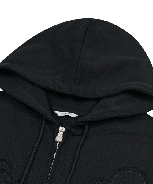 セール】フラワーアップリケジップフードパーカー[ブラック]（パーカー