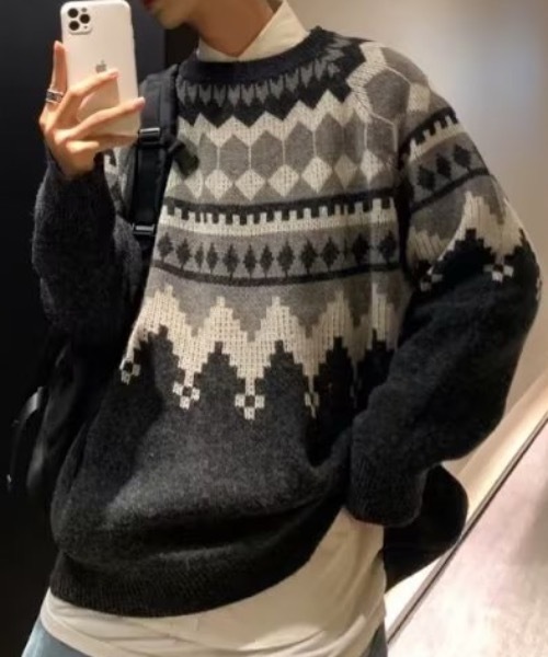 SHEPP(シープ)の「オーバーサイズノルディックニット(ニット/セーター・メンズ・ブルー/グレー/ブラック・M)」の20枚目の写真