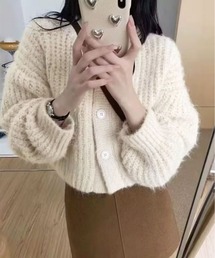 シャギー ニット ショート カーディガン