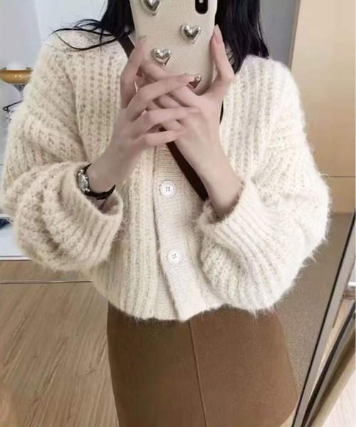 kirakiraShop(キラキラショップ)の「シャギー ニット ショート カーディガン(カーディガン/ボレロ・レディース・クリーム/グレー/ブラウン・FREE)」の3枚目の写真