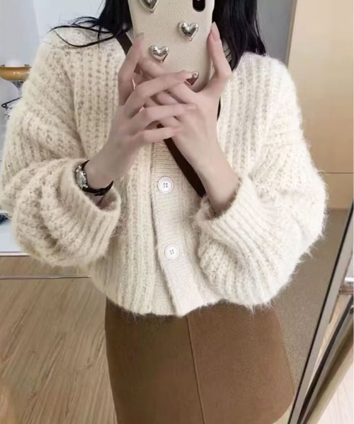 kirakiraShop(キラキラショップ)の「シャギー ニット ショート カーディガン(カーディガン/ボレロ・レディース・クリーム/グレー/ブラウン・FREE)」の6枚目の写真