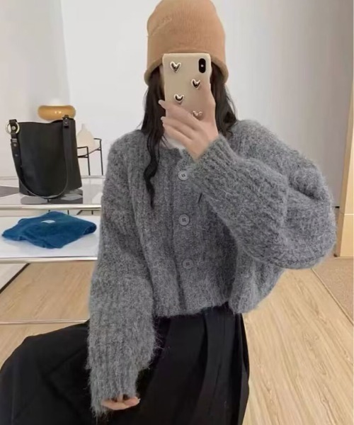 kirakiraShop(キラキラショップ)の「シャギー ニット ショート カーディガン(カーディガン/ボレロ・レディース・クリーム/グレー/ブラウン・FREE)」の12枚目の写真