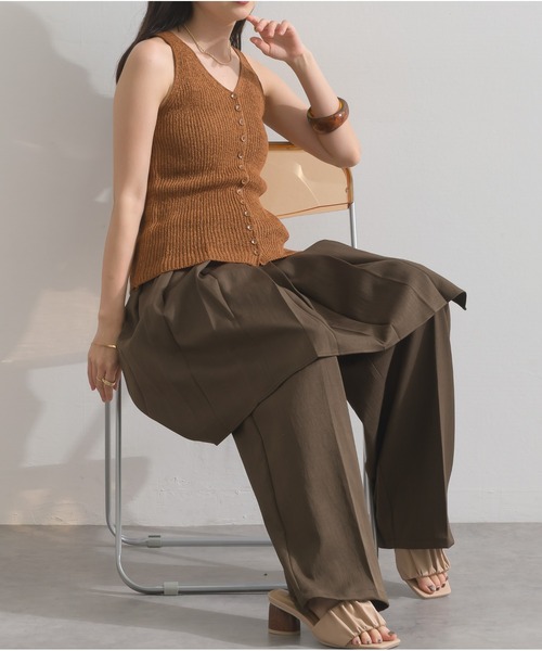 OandI（オーアンドアイ）の「ラップスカートレイヤードパンツ（その他パンツ・レディース・ブラウン/ブラック/チャコールグレー・FREE）」の13枚目の写真