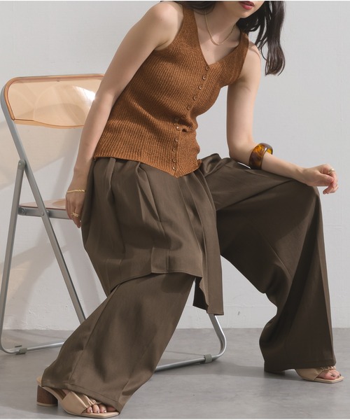 OandI（オーアンドアイ）の「ラップスカートレイヤードパンツ（その他パンツ・レディース・ブラウン/ブラック/チャコールグレー・FREE）」の12枚目の写真