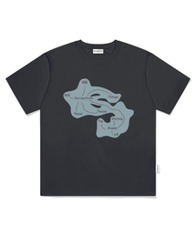 イニシャルマッププリントオーバーサイズ半袖Tシャツチャコール