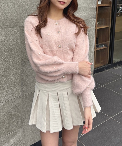 one way（ワンウェイ）の「ビジューまみれフェザーカーデ（カーディガン/ボレロ・レディース・ピンク/レッド/ブラック/ホワイト・FREE）」の4枚目の写真