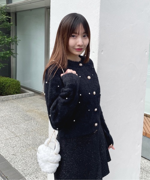 one way（ワンウェイ）の「ビジューまみれフェザーカーデ（カーディガン/ボレロ・レディース・ピンク/レッド/ブラック/ホワイト・FREE）」の3枚目の写真