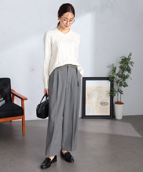 GALLORIA（ギャローリア）の「起毛ベルト付きワイドパンツ（その他パンツ・レディース・オートミール/グレー・M/S/LL/L）」の2枚目の写真