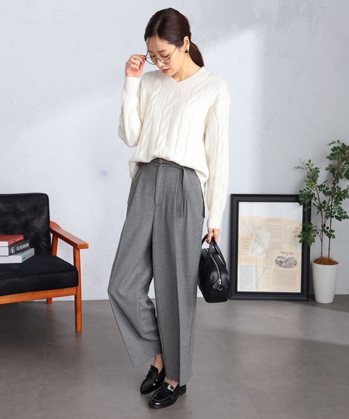 GALLORIA（ギャローリア）の「起毛ベルト付きワイドパンツ（その他パンツ・レディース・オートミール/グレー・M/S/LL/L）」の3枚目の写真