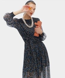 Smock Shirring Lace Dress Blue