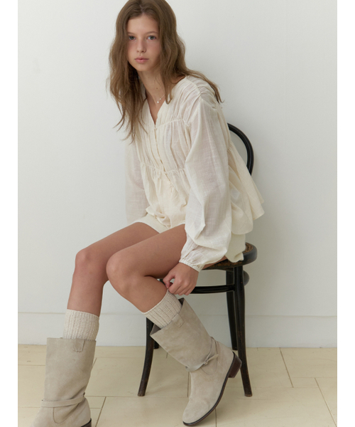 Daria shirring v blouse (cream)
