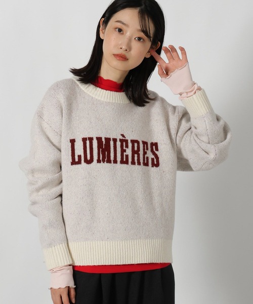 LAKOLE（ラコレ）の「6ゲージロゴジャガードニット / 600356（ニット/セーター・レディース・キャメル/ライトブルー/アイボリー/チャコール・FREE）」の2枚目の写真