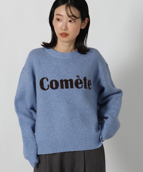 LAKOLE（ラコレ）の「6ゲージロゴジャガードニット / 600356（ニット/セーター・レディース・キャメル/ライトブルー/アイボリー/チャコール・FREE）」の3枚目の写真