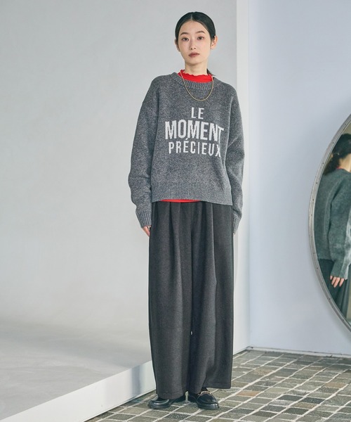 LAKOLE（ラコレ）の「6ゲージロゴジャガードニット / 600356（ニット/セーター・レディース・キャメル/ライトブルー/アイボリー/チャコール・FREE）」の7枚目の写真