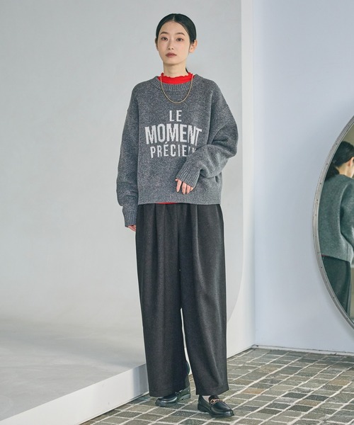 LAKOLE（ラコレ）の「6ゲージロゴジャガードニット / 600356（ニット/セーター・レディース・キャメル/ライトブルー/アイボリー/チャコール・FREE）」の5枚目の写真