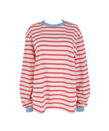 SAYUU（サユ）の「ストライプビスケット長袖Tシャツレッド（Tシャツ/カットソー）」