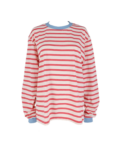 SAYUU(サユ)の「ストライプビスケット長袖Tシャツレッド(Tシャツ/カットソー・レディース・レッド・FREE)」の1枚目の写真