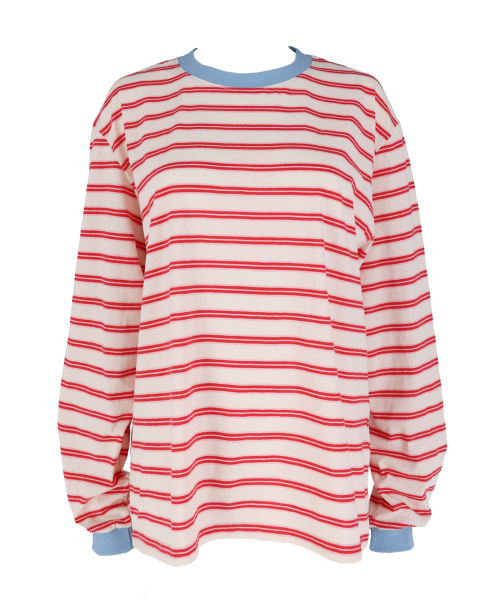 SAYUU(サユ)の「ストライプビスケット長袖Tシャツレッド(Tシャツ/カットソー・レディース・レッド・FREE)」の7枚目の写真