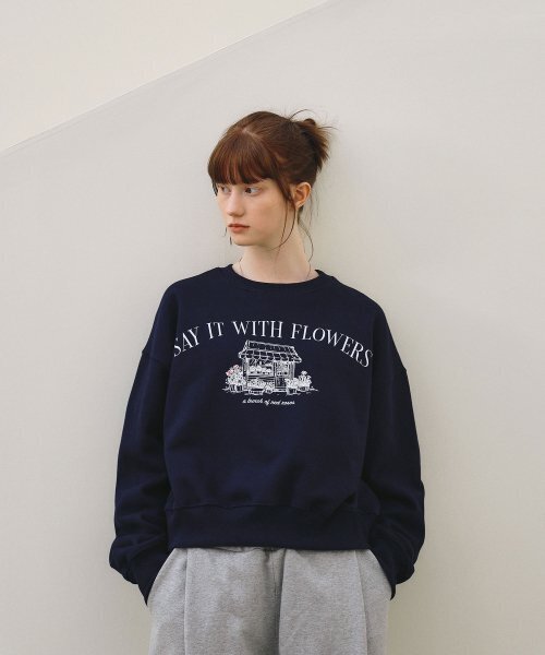 SLOW RECORD HOUSE(スローレコードハウス)の「フラワーハウス クロップスウェットシャツ_ネイビー(スウェット・レディース・その他・OS)」の15枚目の写真