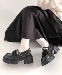 軽量 厚底 チュール リボン メリージェーン ローファー 474
