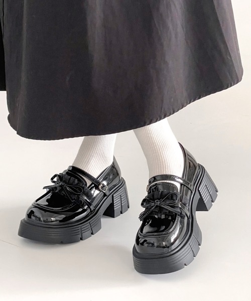 Shoes in Closet（シューズインクローゼット）の「軽量 厚底 チュール リボン メリージェーン ローファー 474（ローファー・レディース・アイボリー/ブラック・L/M/S/LL）」の7枚目の写真