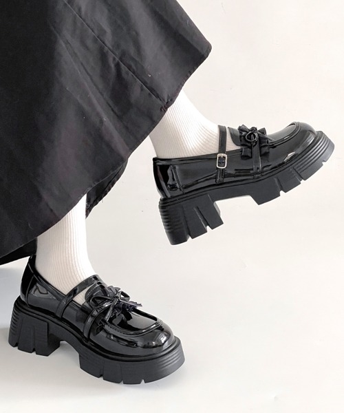 Shoes in Closet（シューズインクローゼット）の「軽量 厚底 チュール リボン メリージェーン ローファー 474（ローファー・レディース・アイボリー/ブラック・L/M/S/LL）」の10枚目の写真