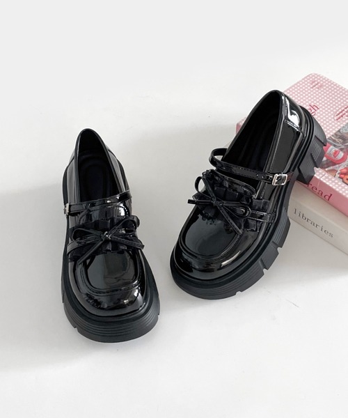 Shoes in Closet（シューズインクローゼット）の「軽量 厚底 チュール リボン メリージェーン ローファー 474（ローファー・レディース・アイボリー/ブラック・L/M/S/LL）」の11枚目の写真