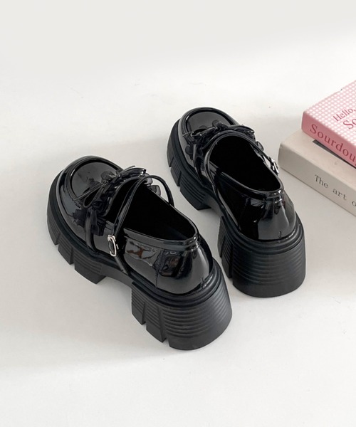 Shoes in Closet（シューズインクローゼット）の「軽量 厚底 チュール リボン メリージェーン ローファー 474（ローファー・レディース・アイボリー/ブラック・L/M/S/LL）」の12枚目の写真