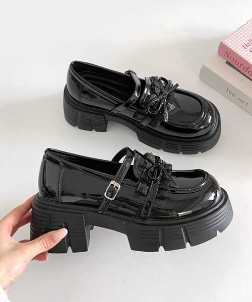 Shoes in Closet（シューズインクローゼット）の「軽量 厚底 チュール リボン メリージェーン ローファー 474（ローファー・レディース・アイボリー/ブラック・L/M/S/LL）」の13枚目の写真