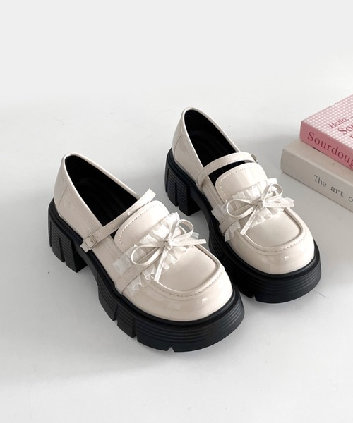 Shoes in Closet（シューズインクローゼット）の「軽量 厚底 チュール リボン メリージェーン ローファー 474（ローファー・レディース・アイボリー/ブラック・L/M/S/LL）」の18枚目の写真