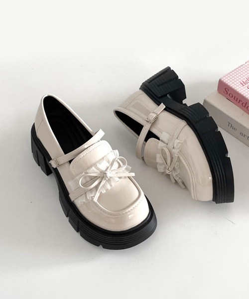 Shoes in Closet（シューズインクローゼット）の「軽量 厚底 チュール リボン メリージェーン ローファー 474（ローファー・レディース・アイボリー/ブラック・L/M/S/LL）」の20枚目の写真