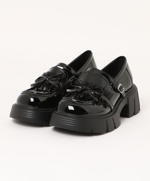 Shoes in Closet（シューズインクローゼット）の「軽量 厚底 チュール リボン メリージェーン ローファー 474（ローファー・レディース・アイボリー/ブラック・L/M/S/LL）」の4枚目の写真