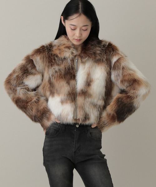 3.3 Field Trip （3.3フィールドトリップ）の「3.3 Field Trip／ミックスカラーフェイクファーブルゾン（ブルゾン・レディース・ブラウン/グレー・FREE）」の19枚目の写真