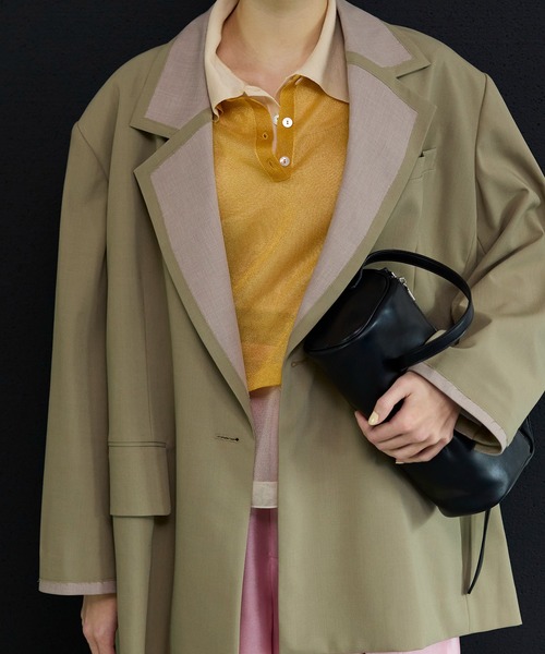 MAISON SPECIAL（メゾンスペシャル）の「Over Jacket/ラペルデザインオーバージャケット（テーラードジャケット・レディース・グレー/カーキ・FREE）」の14枚目の写真