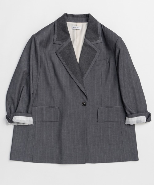 MAISON SPECIAL（メゾンスペシャル）の「Over Jacket/ラペルデザインオーバージャケット（テーラードジャケット・レディース・グレー/カーキ・FREE）」の19枚目の写真