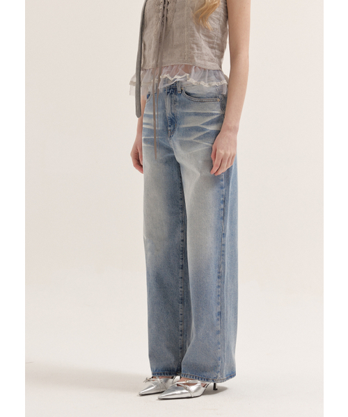 BUTTON UP(ボタンアップ)の「ダブルキャットウォッシュドワイドデニム(デニムパンツ・レディース・その他・SMALL/MEDIUM/LARGE)」の3枚目の写真
