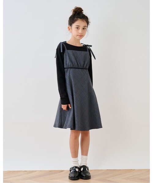pom ponette junior(ポンポネットジュニア)の「【インナーセット】チェックキャミワンピース(ワンピース・キッズ・ネイビー/グレー・M:150cm/L:160cm/S:140cm)」の1枚目の写真