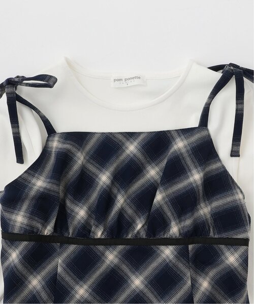pom ponette junior(ポンポネットジュニア)の「【インナーセット】チェックキャミワンピース(ワンピース・キッズ・ネイビー/グレー・M:150cm/L:160cm/S:140cm)」の7枚目の写真