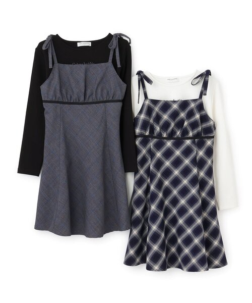 pom ponette junior(ポンポネットジュニア)の「【インナーセット】チェックキャミワンピース(ワンピース・キッズ・ネイビー/グレー・M:150cm/L:160cm/S:140cm)」の18枚目の写真