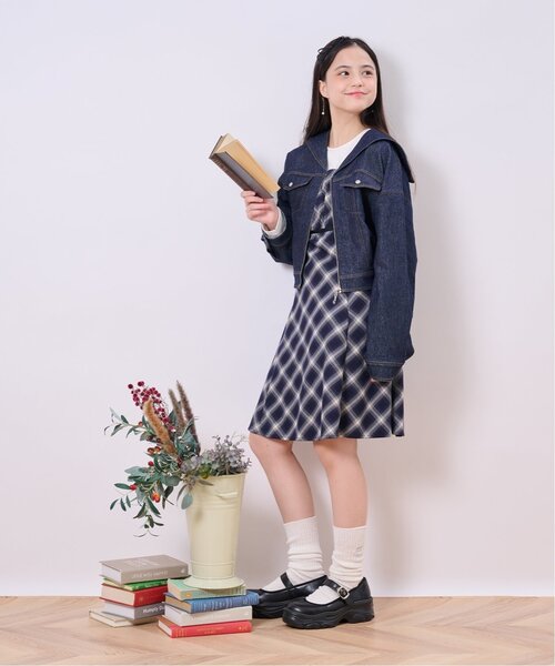 pom ponette junior(ポンポネットジュニア)の「【インナーセット】チェックキャミワンピース(ワンピース・キッズ・ネイビー/グレー・M:150cm/L:160cm/S:140cm)」の22枚目の写真