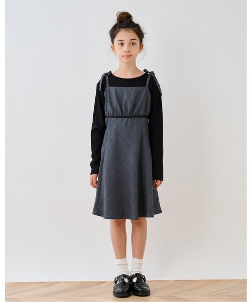 pom ponette junior(ポンポネットジュニア)の「【インナーセット】チェックキャミワンピース(ワンピース・キッズ・ネイビー/グレー・M:150cm/L:160cm/S:140cm)」の3枚目の写真