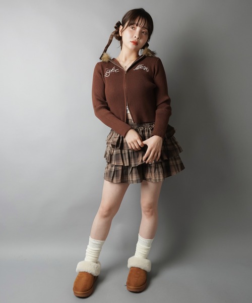 セール】ギャルマインド全開☆ミックスファーフード付きタイトジップ