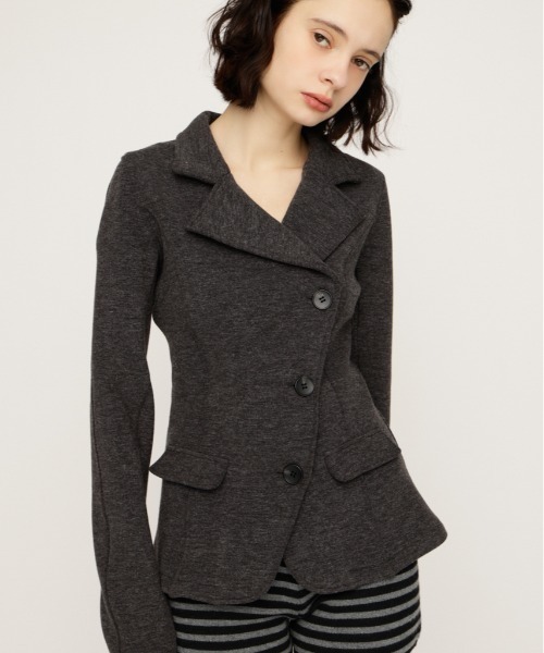 SLY（スライ）の「KNITTING MANNISH TAILORED JK ニッティング マニッシュ テイラードジャケット 春服（テーラードジャケット・レディース・ブラック/杢グレー・FREE）」の2枚目の写真