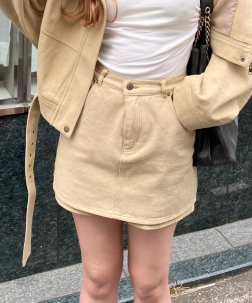 RAY CASSIN(レイカズン)の「レイヤード台形スカパン(スカート・レディース・ブラック/ベージュ/ネイビー・M/S)」の2枚目の写真